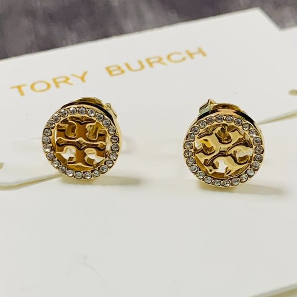 Tory Burch Women's Miller Pave Stud Earrings - Silver/Crystal - Picture 1 of 9